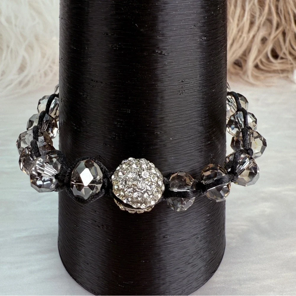 Elegant Crystal Bling Beaded Black Adjustable Bracelet